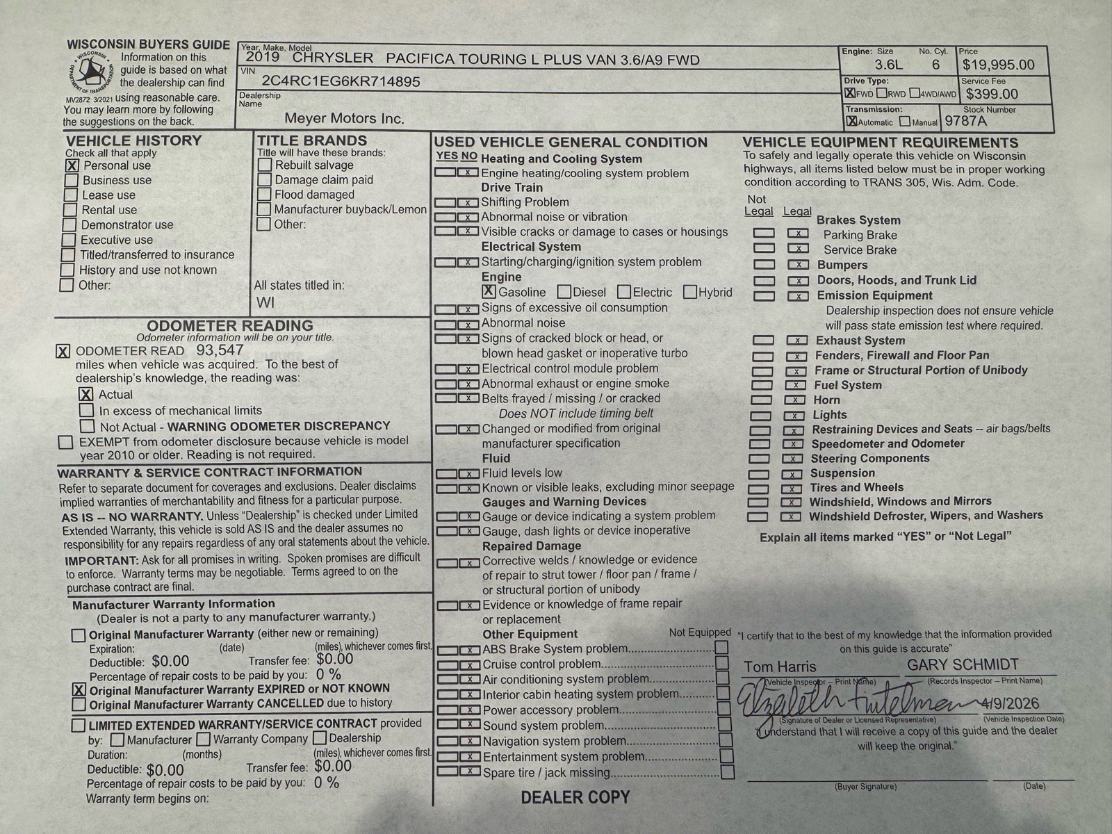 Used 2019 Chrysler Pacifica Touring-L Plus w/ Advanced Safetytec Group FWD image 30