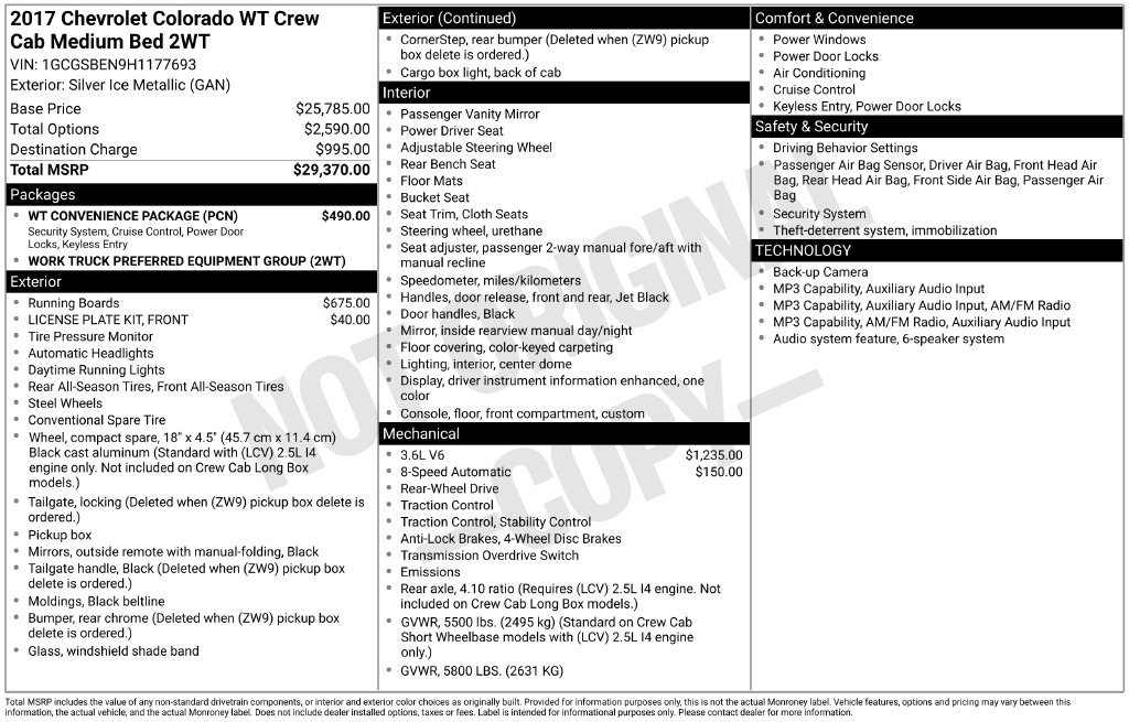 Used 2017 Chevrolet Colorado W/T w/ WT Convenience Package RWD image 14