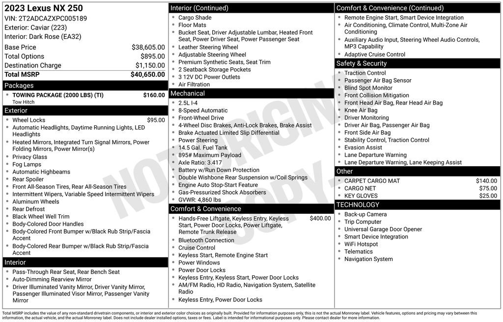 Used 2023 Lexus NX 250 FWD w/ Towing Package (2000 Lbs) image 6