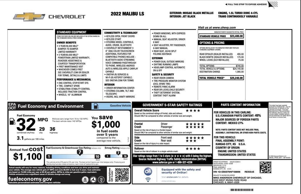 Used 2022 Chevrolet Malibu LS FWD image 2