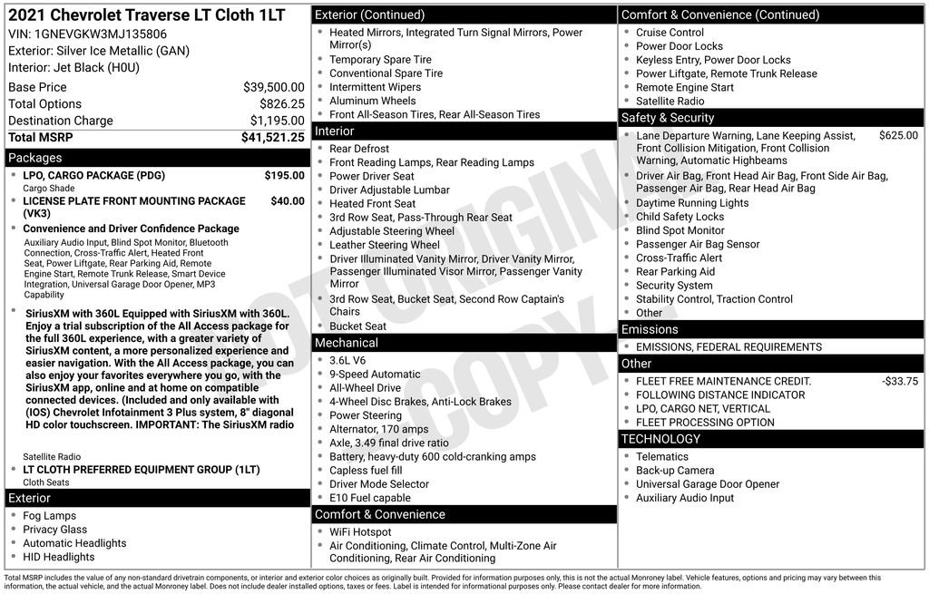 Used 2021 Chevrolet Traverse LT w/ LPO, Cargo Package image 50