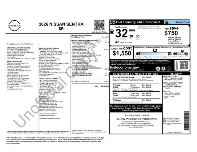 New 2026 Nissan Sentra SR w/ SR Premium Package FWD image 30