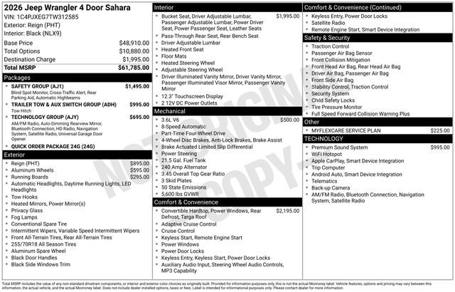 New 2026 Jeep Wrangler Unlimited Sahara w/ Safety Group AWD/4WD image 36