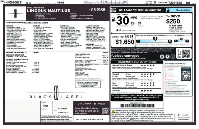 New 2026 Lincoln Nautilus Black Label w/ Jet Appearance Package AWD/4WD image 26