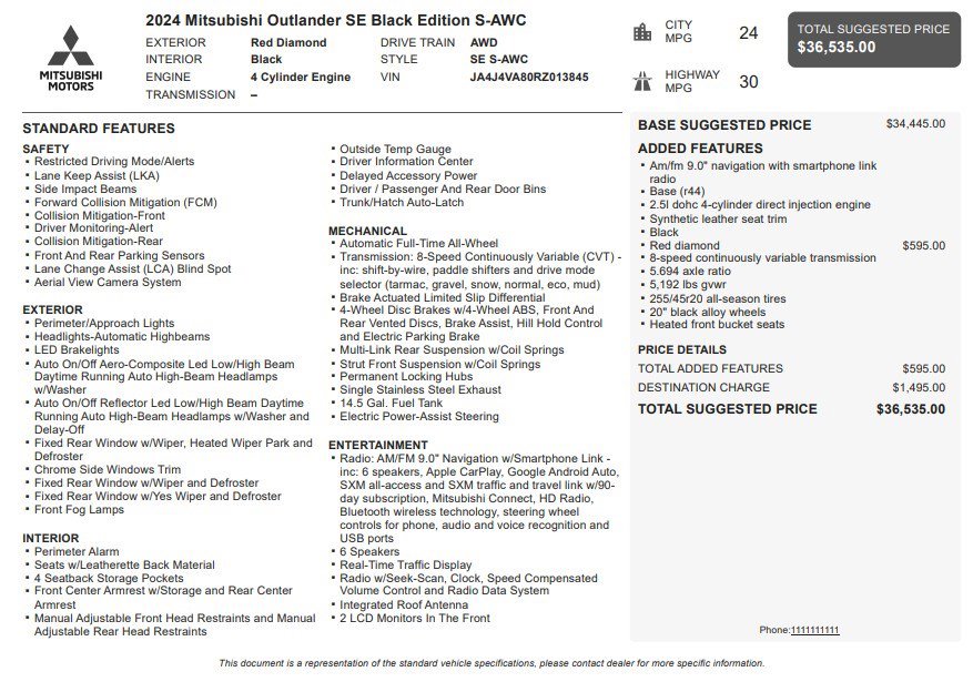 Used 2024 Mitsubishi Outlander SE Black Edition image 34