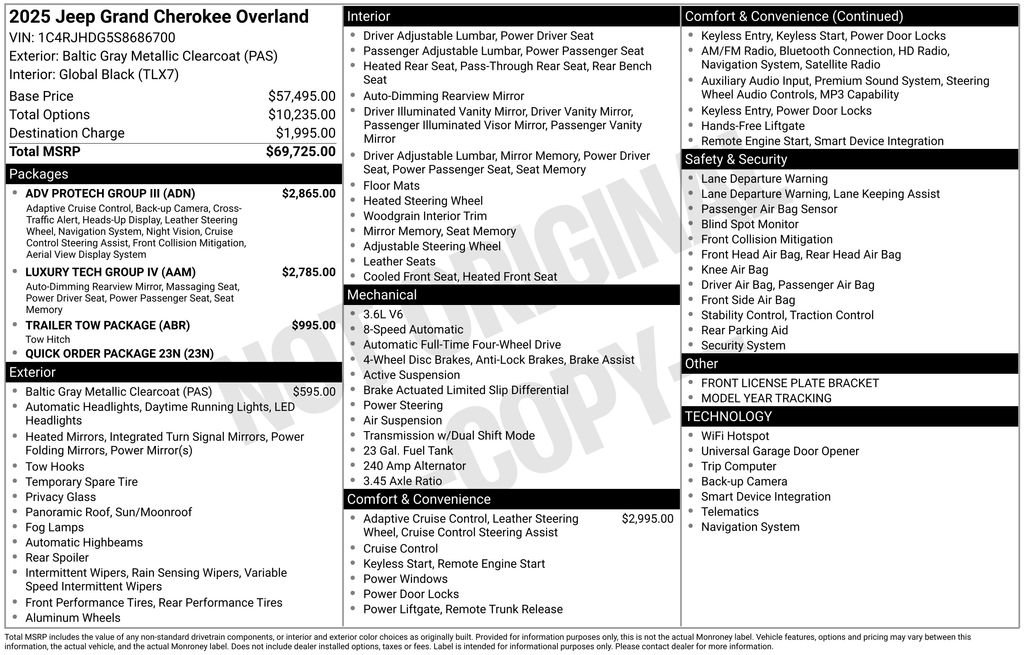 New 2025 Jeep Grand Cherokee Overland w/ Adv Protech Group III AWD/4WD image 6