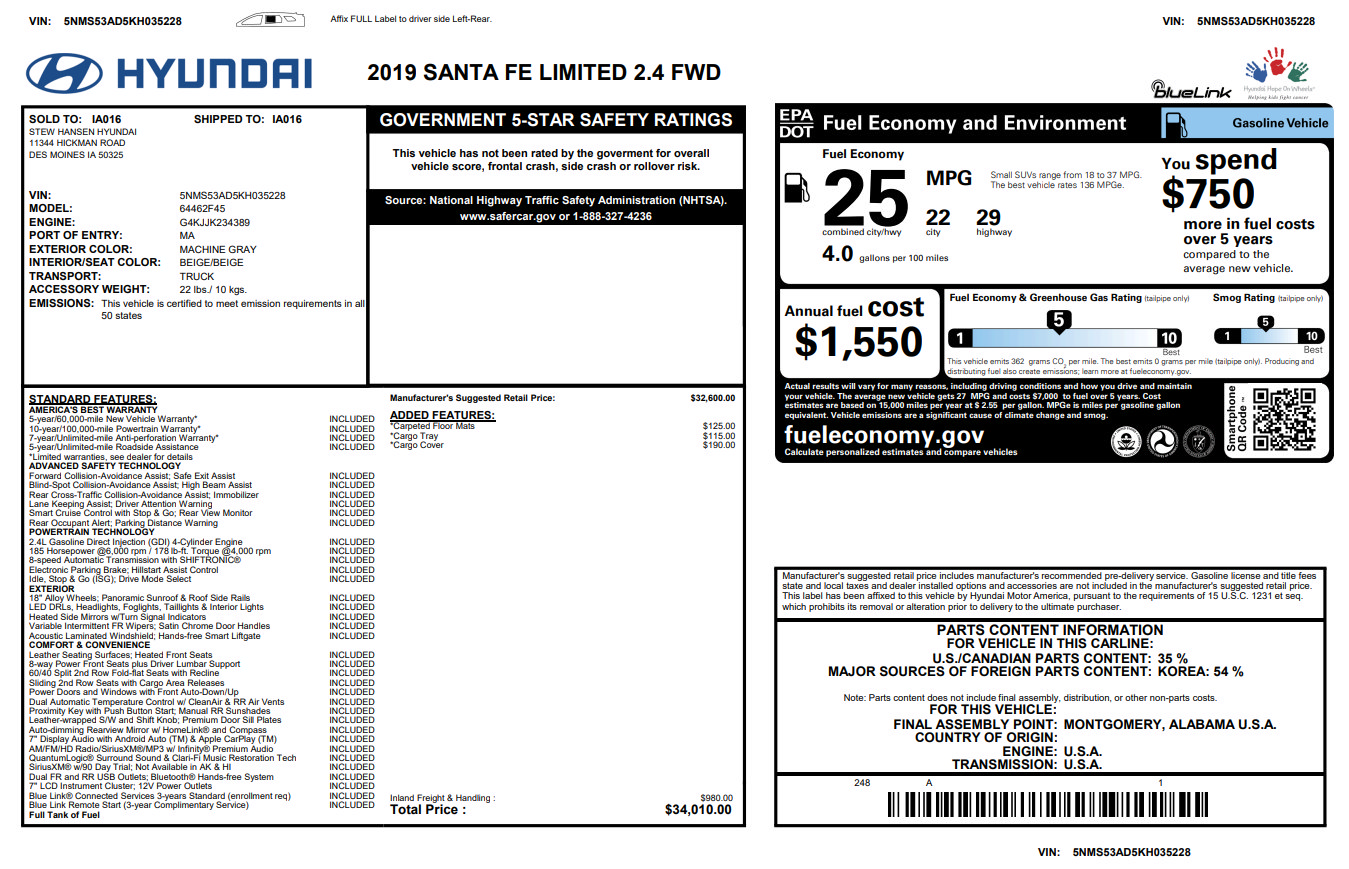Used 2019 Hyundai Santa Fe Limited FWD image 31