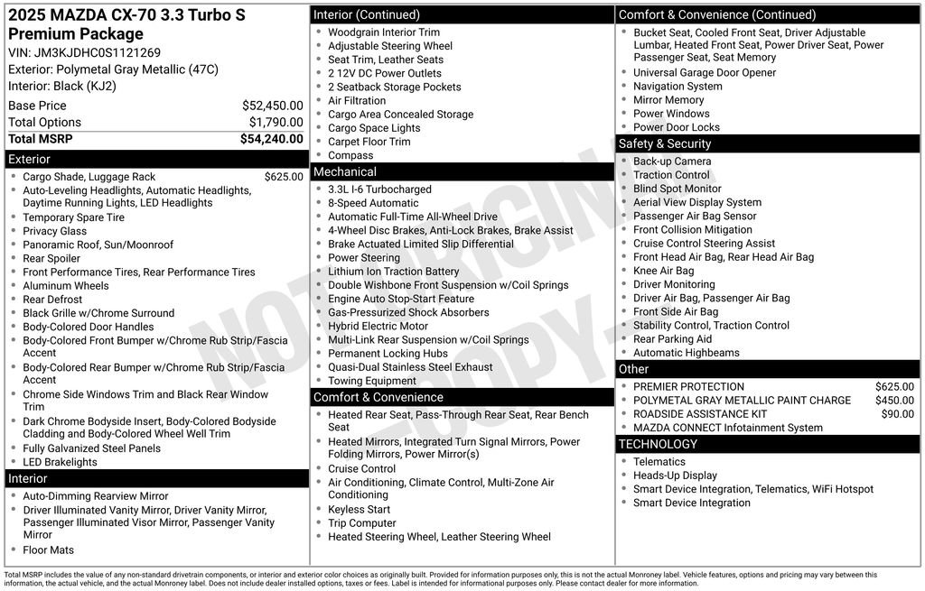 New 2025 MAZDA CX-70 3.3 Turbo S w/ Premium Package image 6