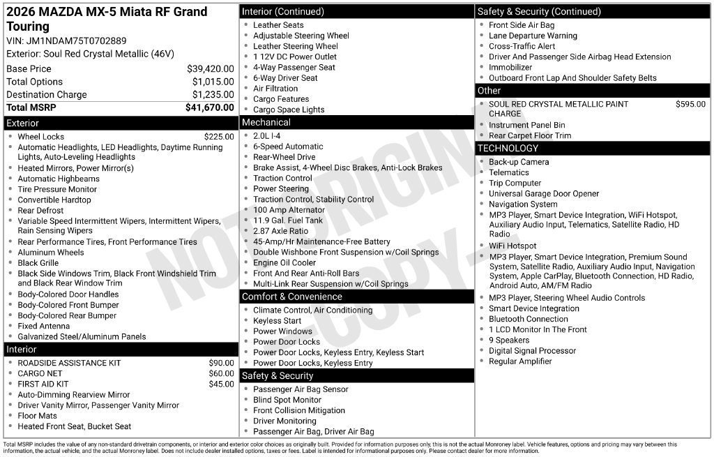 New 2026 MAZDA MX-5 Miata RF Grand Touring RWD image 21