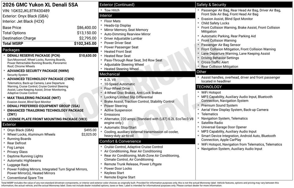 New 2026 GMC Yukon XL Denali w/ Denali Reserve Package AWD/4WD image 2