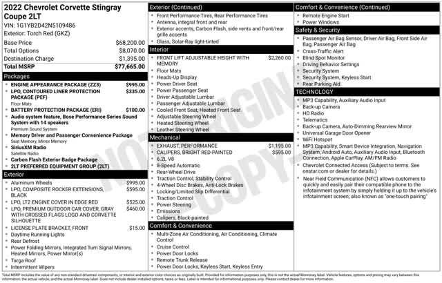 Certified 2022 Chevrolet Corvette Stingray Preferred Cpe w/ Engine Appearance Package RWD image 36