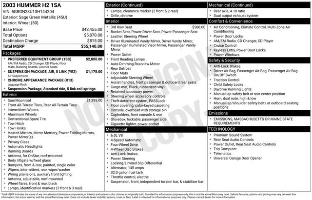 Used 2003 HUMMER H2 w/ Preferred Equipment Group image 7