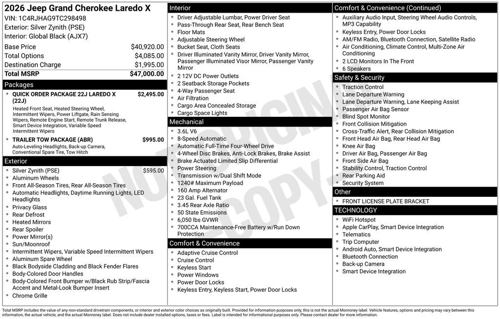 New 2026 Jeep Grand Cherokee Laredo X AWD/4WD image 6