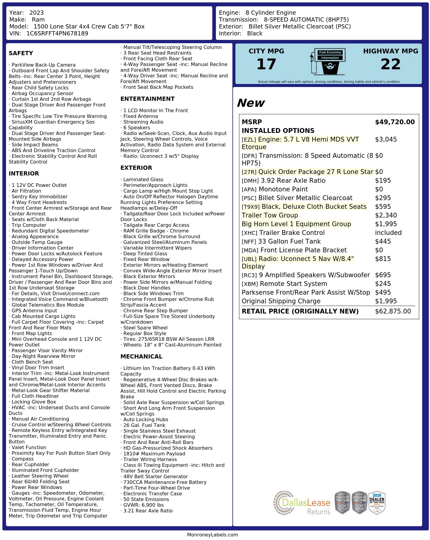 Used 2023 RAM 1500 Lone Star w/ Trailer Tow Group AWD/4WD image 3
