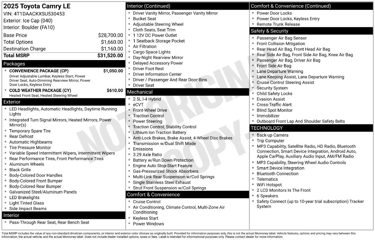 Used 2025 Toyota Camry LE w/ Convenience Package FWD image 5