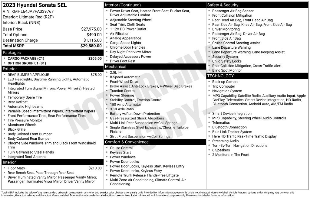 Certified 2023 Hyundai Sonata SEL w/ Cargo Package FWD image 30