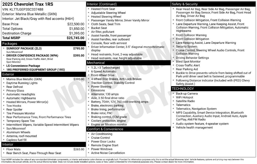 Used 2025 Chevrolet Trax RS w/ Sunroof Package FWD image 2