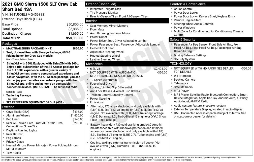 Used 2021 GMC Sierra 1500 SLT w/ Max Trailering Package AWD/4WD image 24