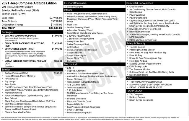 Used 2021 Jeep Compass Altitude w/ Sun and Sound Group image 30