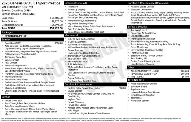 Certified 2026 Genesis G70 3.3T Sport Prestige AWD/4WD image 2