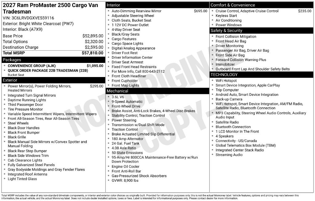 New 2027 RAM ProMaster 2500 w/ Convenience Group FWD image 22