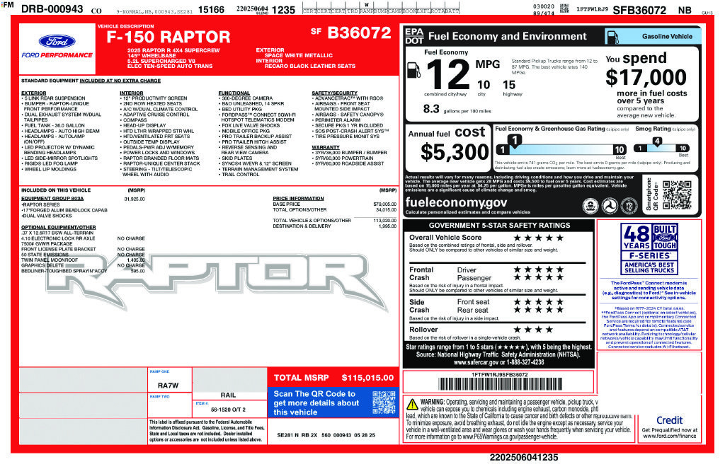 Certified 2025 Ford F150 Raptor w/ Equipment Group 803A Raptor R AWD/4WD image 37