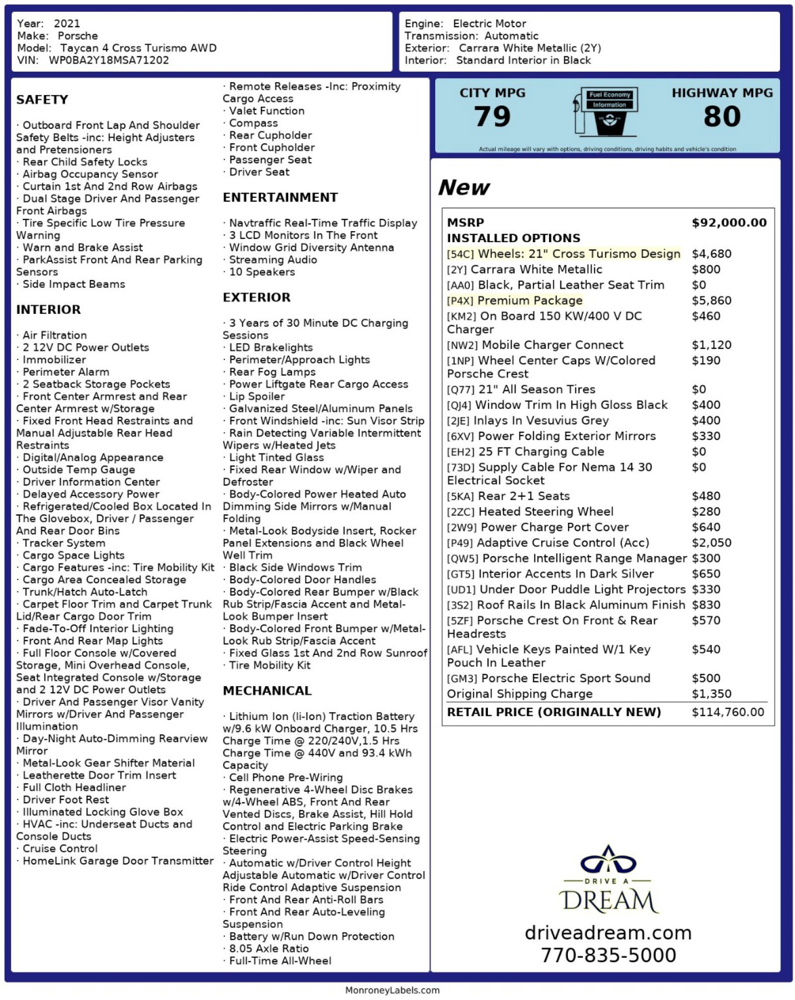 Used 2021 Porsche Taycan 4 Cross Turismo w/ Premium Package AWD/4WD image 55