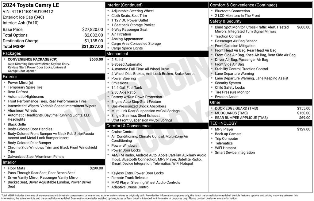 Used 2024 Toyota Camry LE w/ Convenience Package image 10