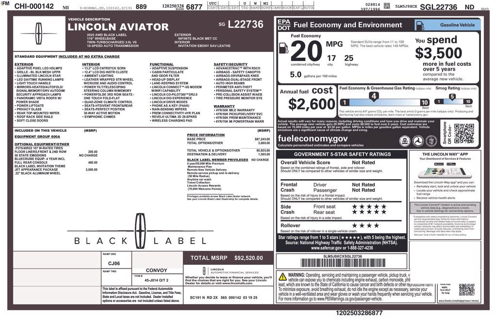 Used 2025 Lincoln Aviator Black Label w/ Jet Appearance Package AWD/4WD image 5