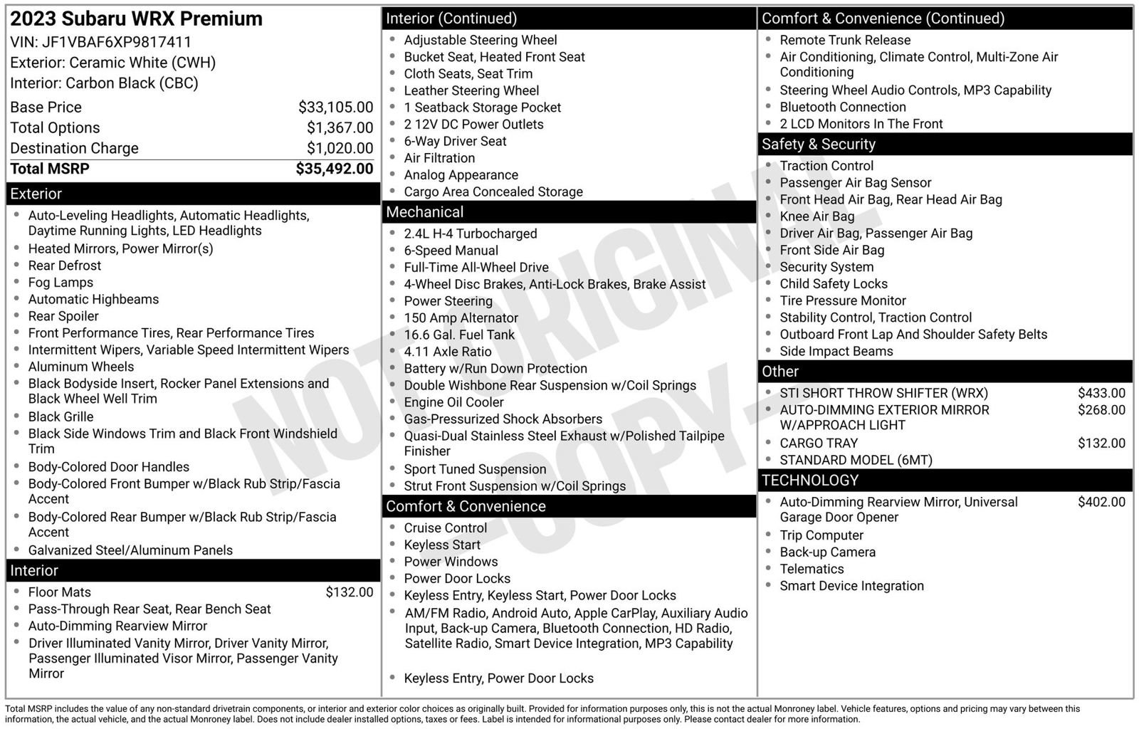 Certified 2023 Subaru WRX Premium AWD/4WD image 3