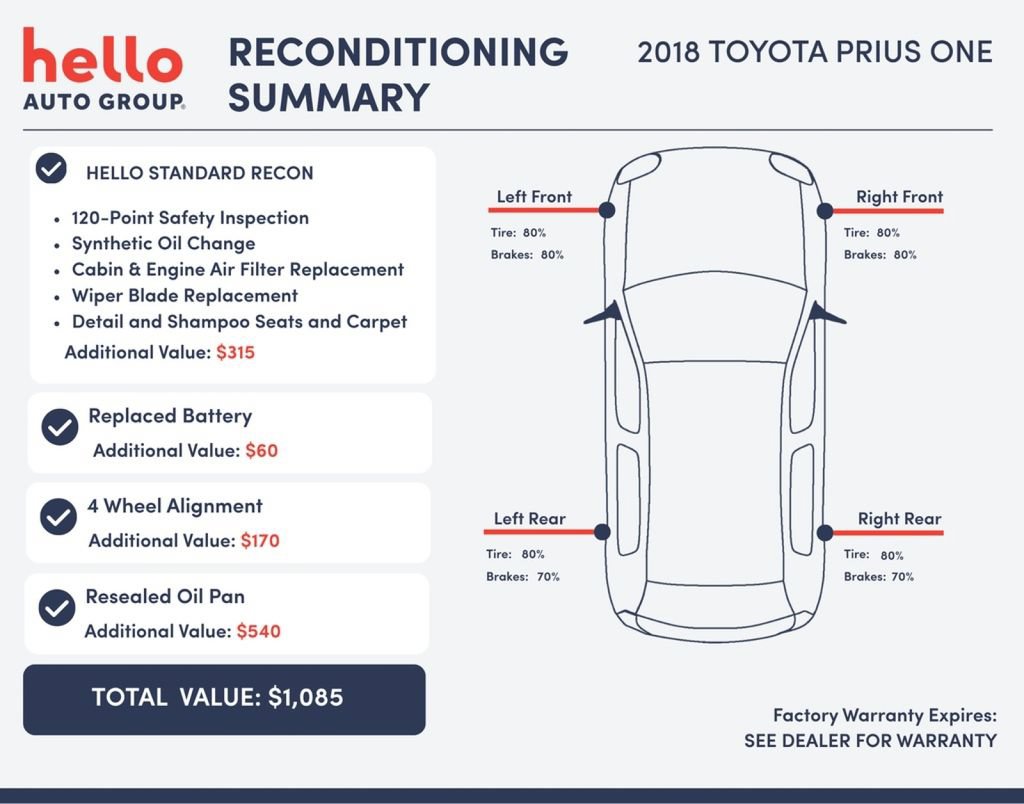 Used 2018 Toyota Prius One w/ Carpet Mat Package FWD image 5
