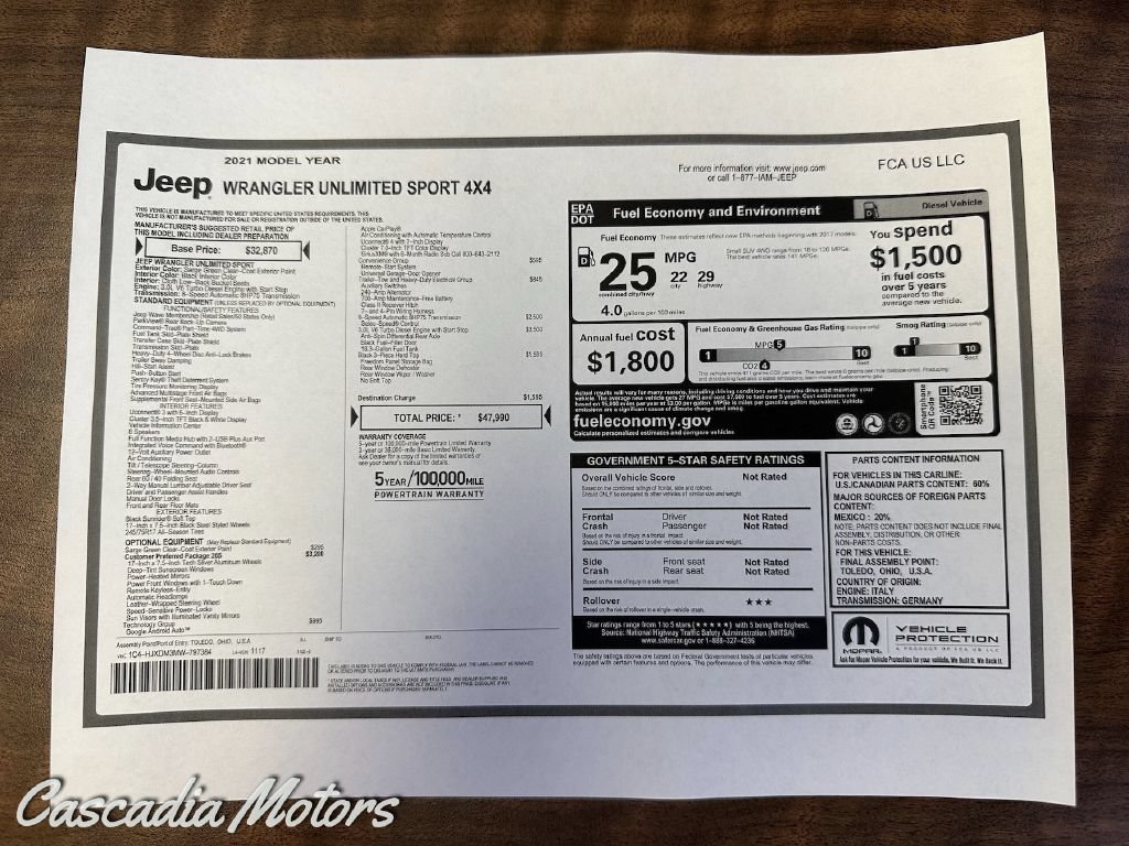 Used 2021 Jeep Wrangler Unlimited Sport AWD/4WD image 2