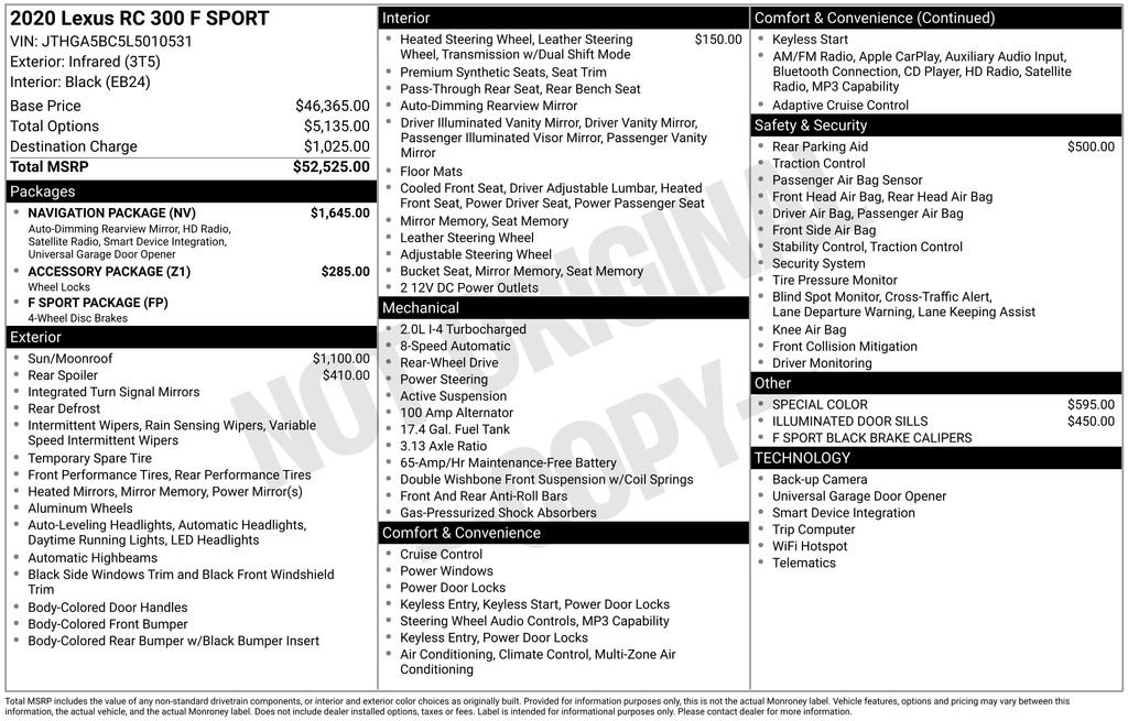 Used 2020 Lexus RC 300 F Sport w/ Navigation Package RWD image 2