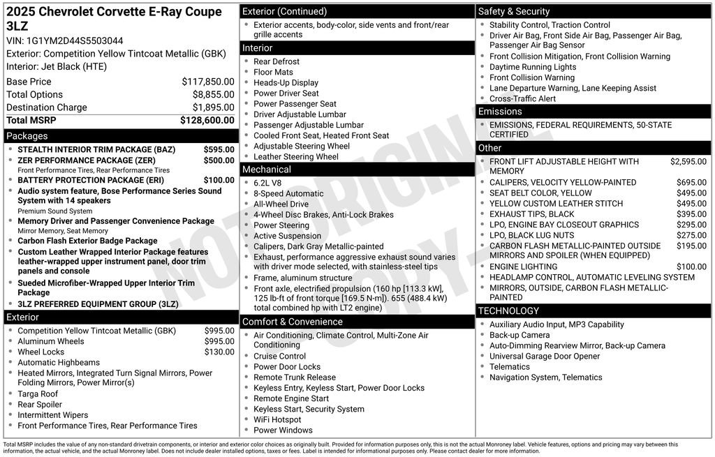 New 2025 Chevrolet Corvette E-Ray w/ Stealth Interior Trim Package image 4