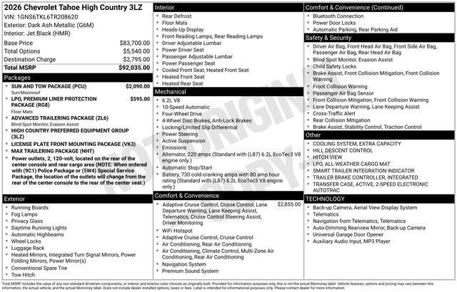 New 2026 Chevrolet Tahoe High Country w/ Sun And Tow Package image 18