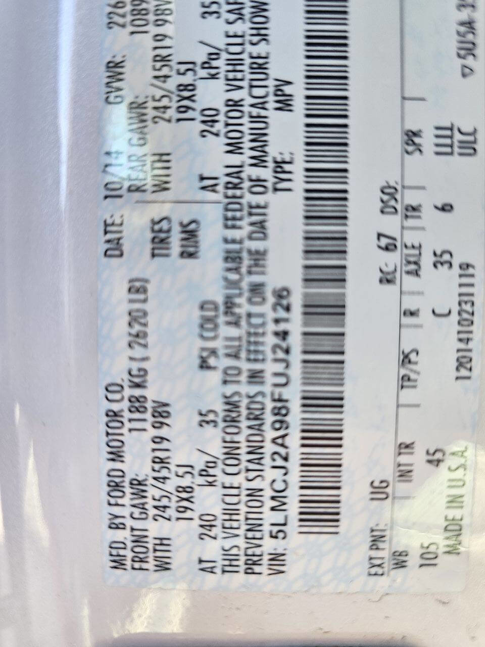 Used 2015 Lincoln MKC AWD w/ Equipment Group 102A Reserve image 12