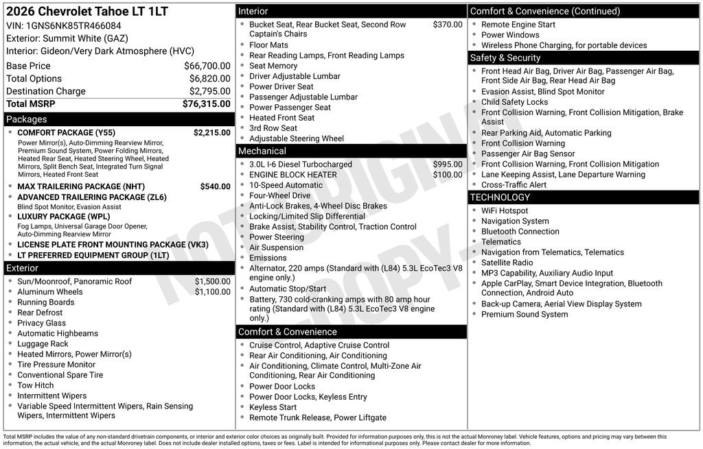 New 2026 Chevrolet Tahoe LT w/ Comfort Package AWD/4WD image 3