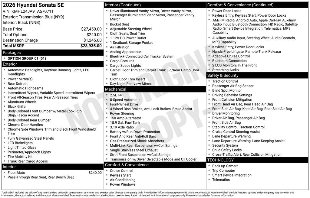 New 2026 Hyundai Sonata SE image 4