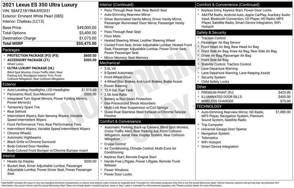 Used 2021 Lexus ES 350 Ultra Luxury w/ Protection Package (P3) image 4
