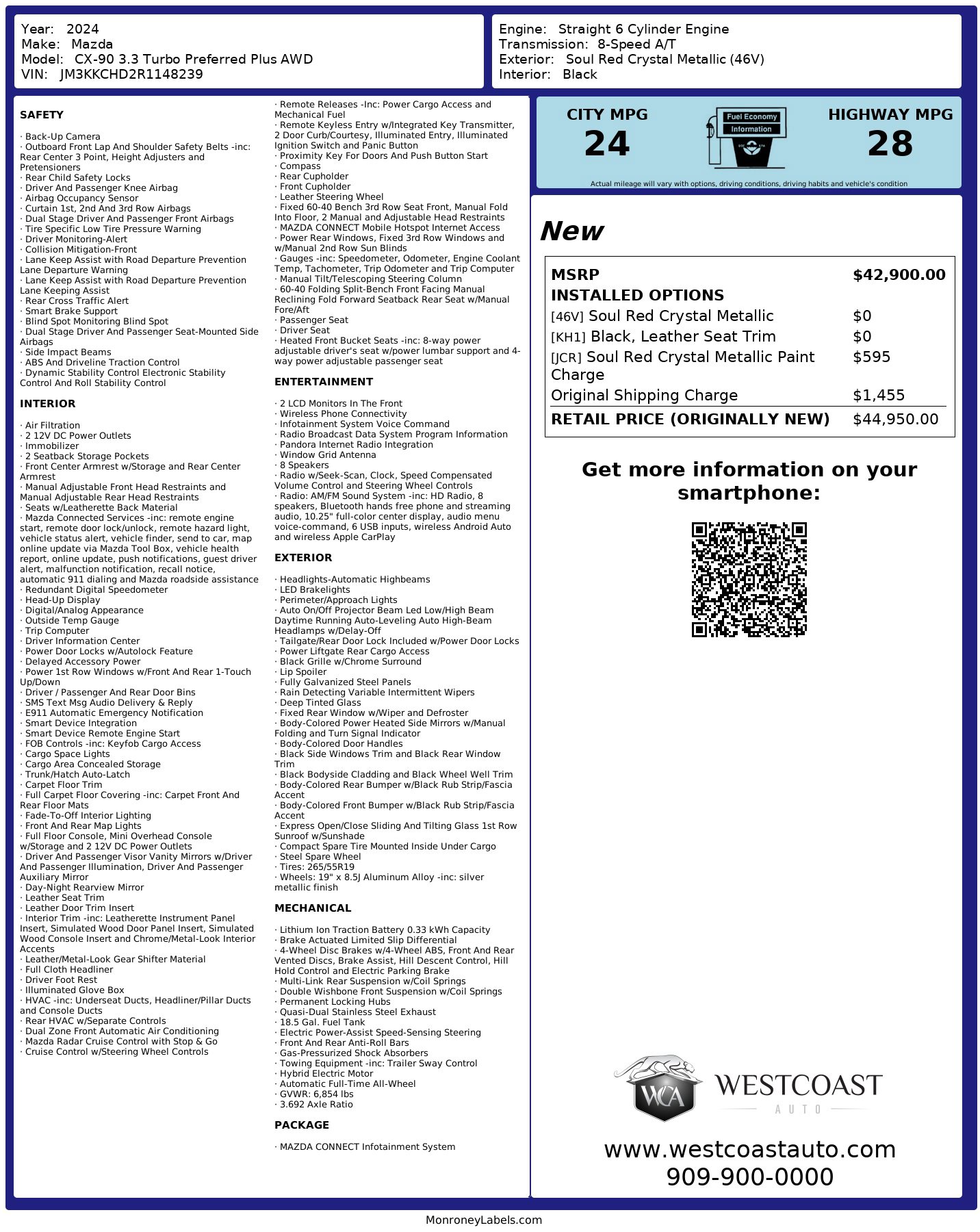 Used 2024 MAZDA CX-90 3.3 Turbo w/ Preferred Plus image 10