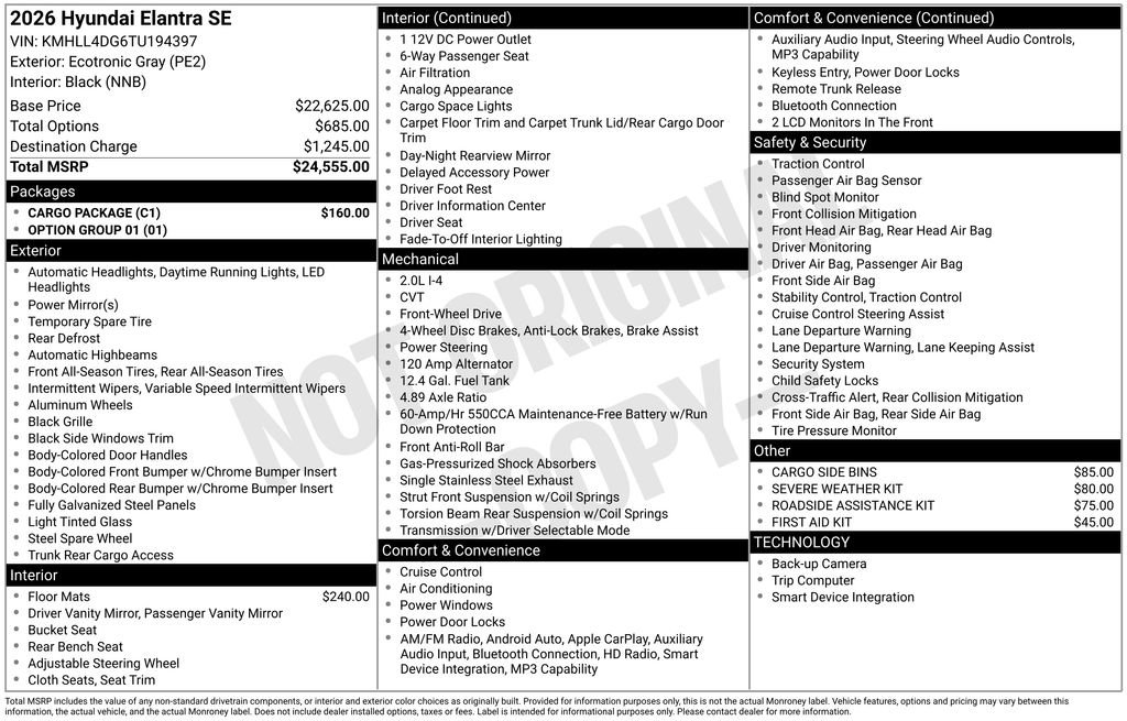 Certified 2026 Hyundai Elantra SE w/ Cargo Package FWD image 27