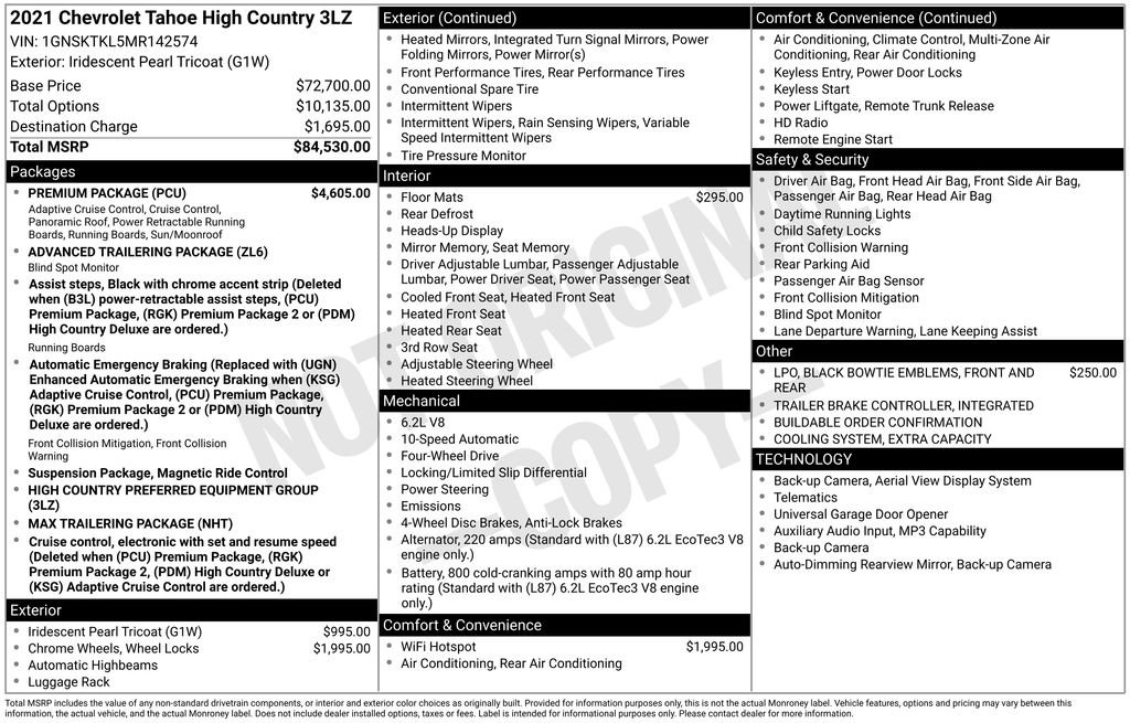 Used 2021 Chevrolet Tahoe High Country w/ Premium Package AWD/4WD image 6