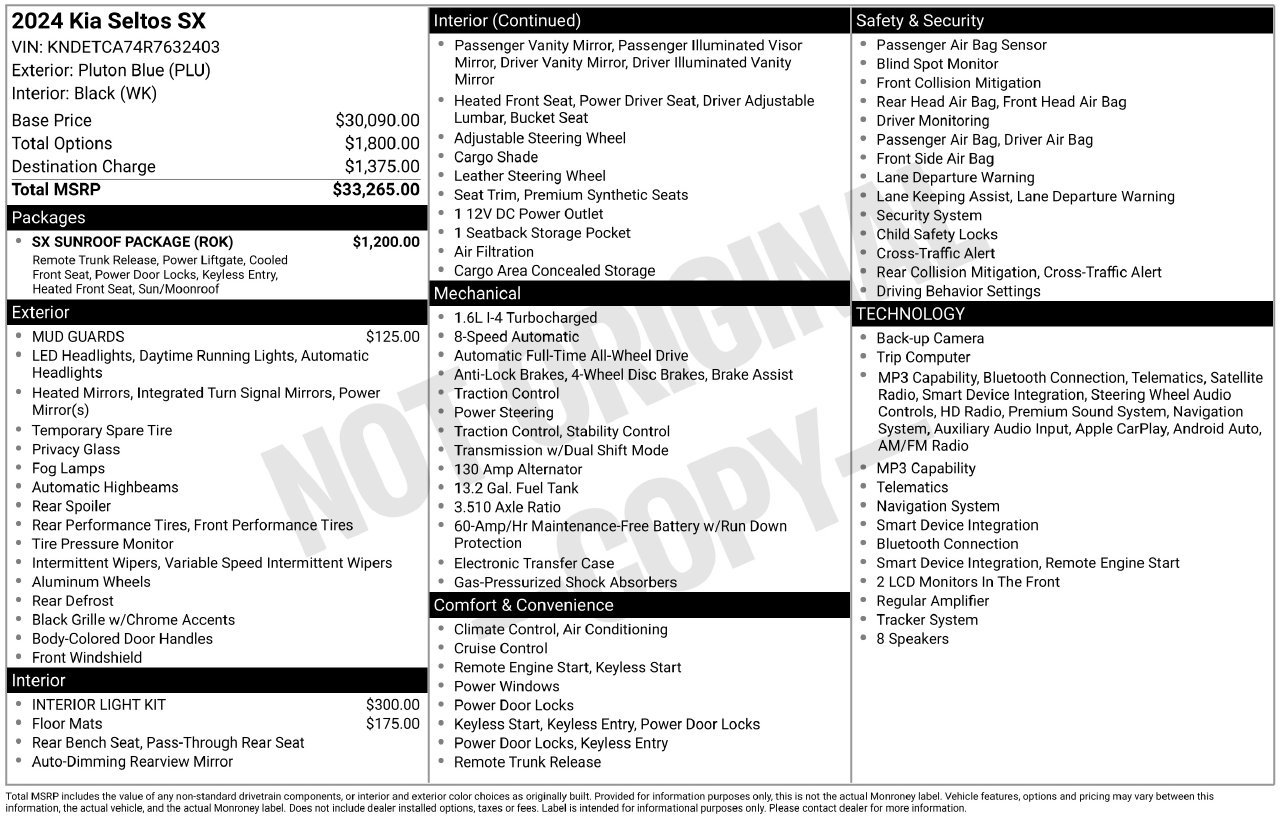 Used 2024 Kia Seltos SX w/ SX Sunroof Package AWD/4WD image 5