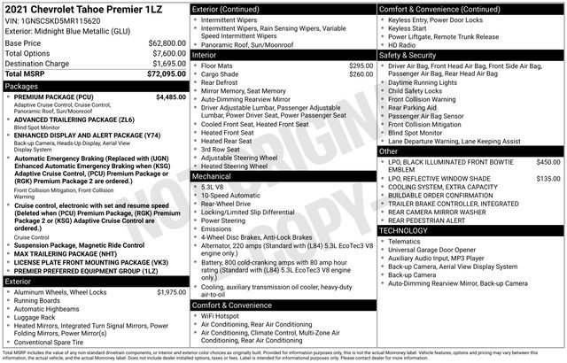 Used 2021 Chevrolet Tahoe Premier w/ Premium Package RWD image 7