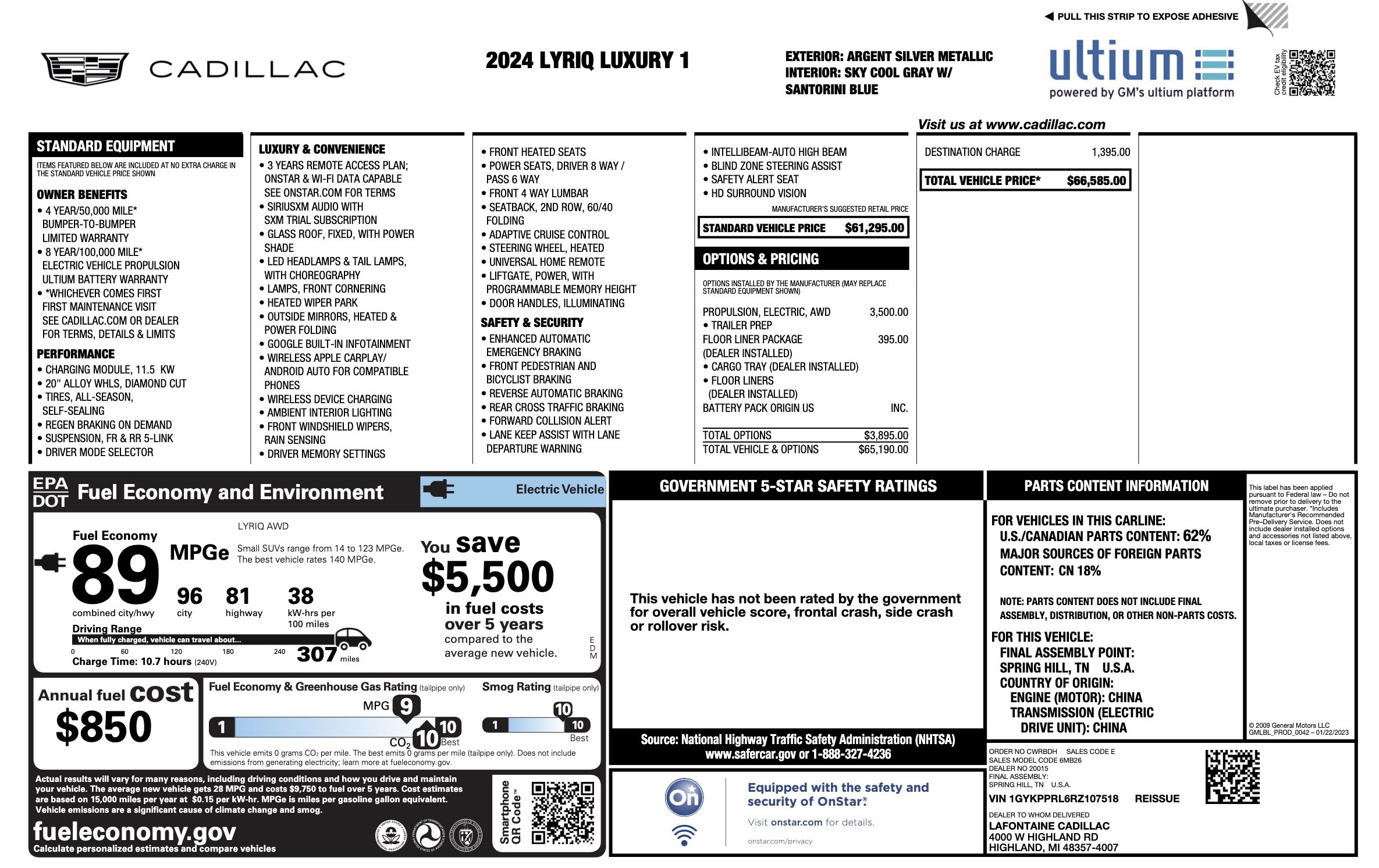 Used 2024 Cadillac Lyriq Luxury w/ LPO, Floor Liner Package image 2