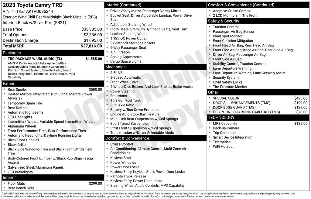 Used 2023 Toyota Camry TRD w/ TRD Package w/JBL Audio FWD image 32