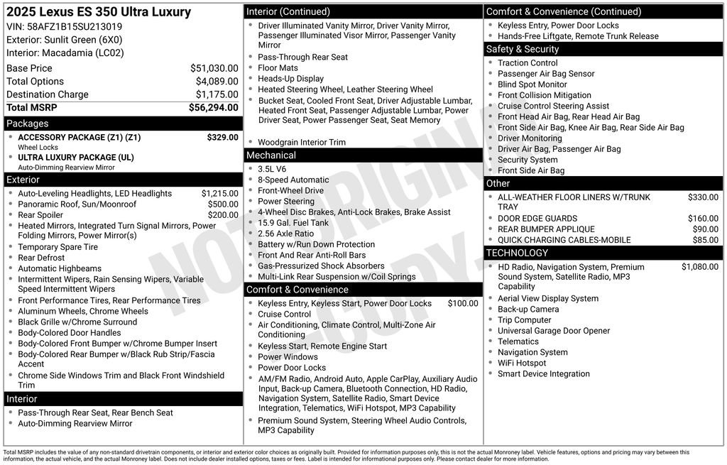 Used 2025 Lexus ES 350 Ultra Luxury w/ Accessory Package (Z1) image 2