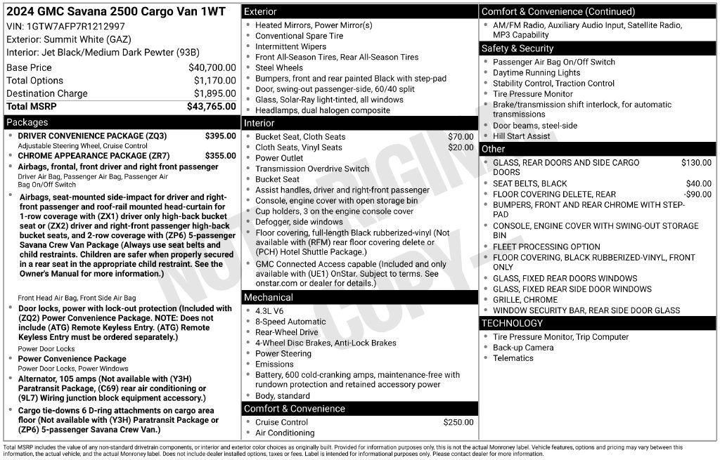 Used 2024 GMC Savana 2500 w/ Driver Convenience Package RWD image 6