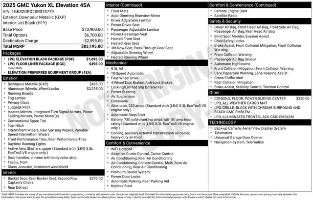 Used 2025 GMC Yukon XL Elevation w/ LPO, Elevation Black Package AWD/4WD image 7
