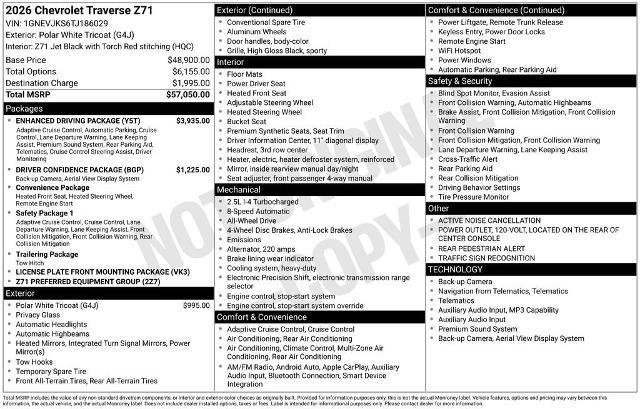 New 2026 Chevrolet Traverse Z71 w/ Enhanced Driving Package image 30